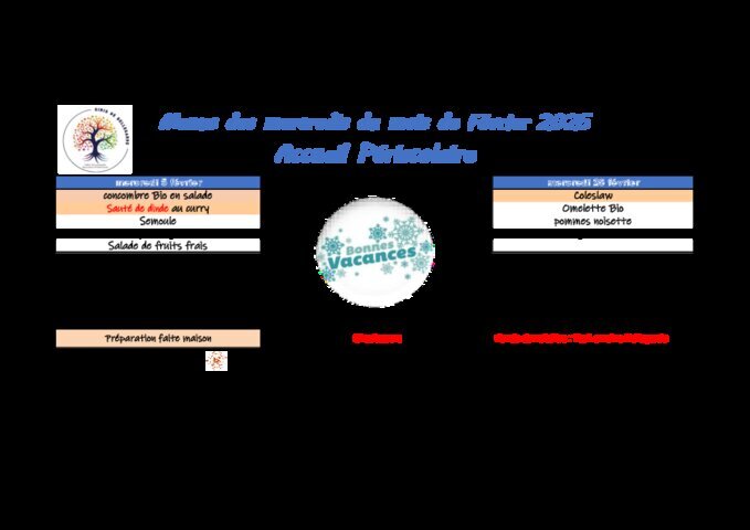 2025 02 Menu cantine périscolaire Février